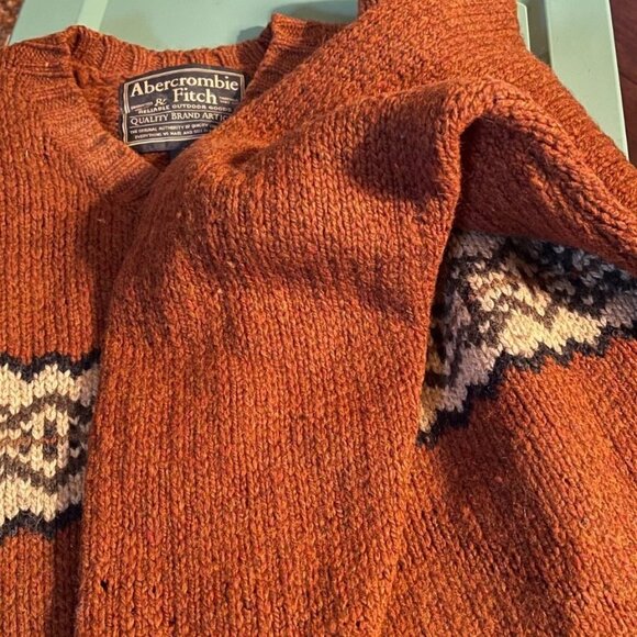 VTG Abercrombie Fitch Sweater XL Rust Orange Wool Ross Geller Autumn 90s Isle - Picture 4 of 6